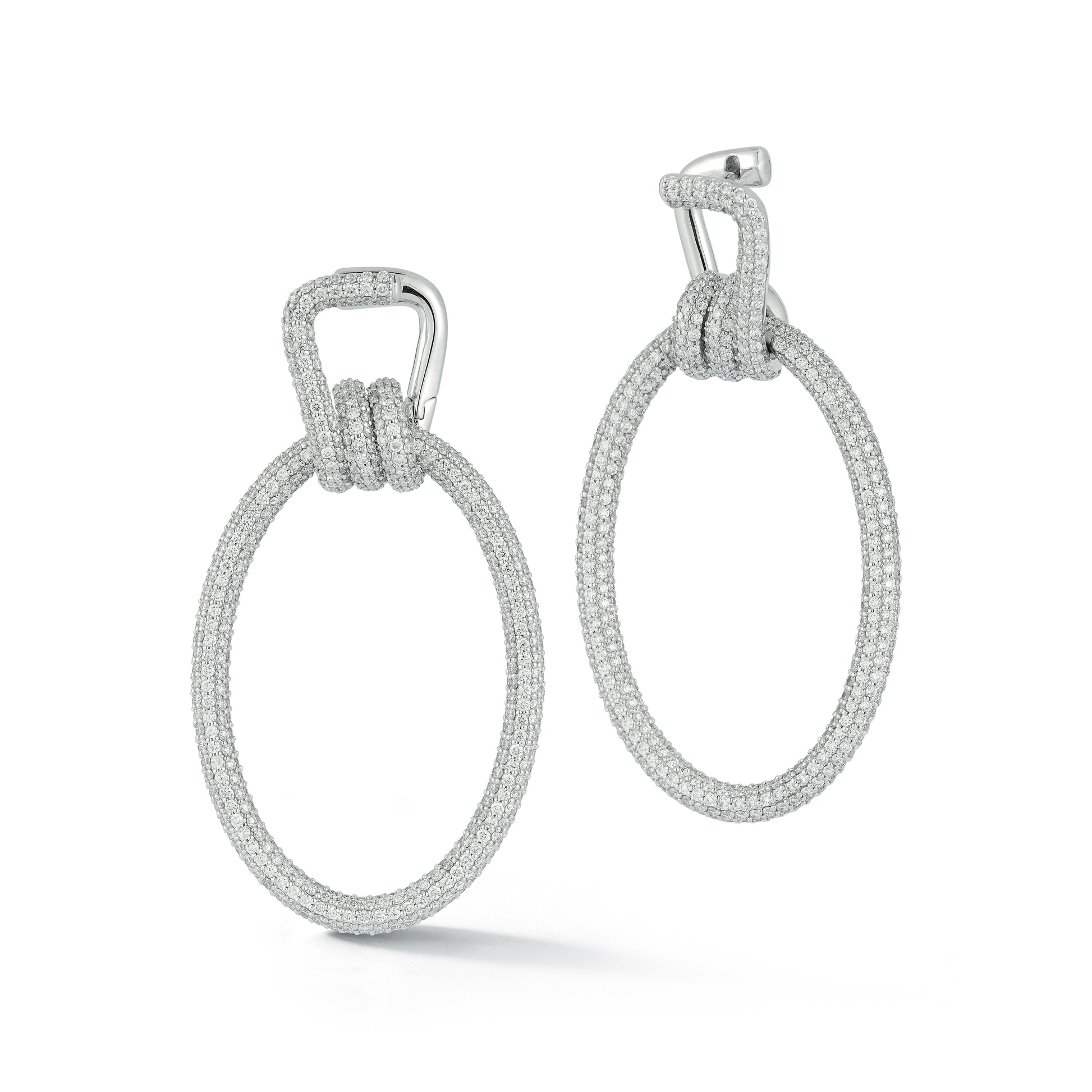 Huxley 18K White Gold All Diamond Elongated Coil Link Earrings