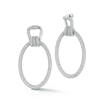 Huxley 18K White Gold All Diamond Elongated Coil Link Earrings