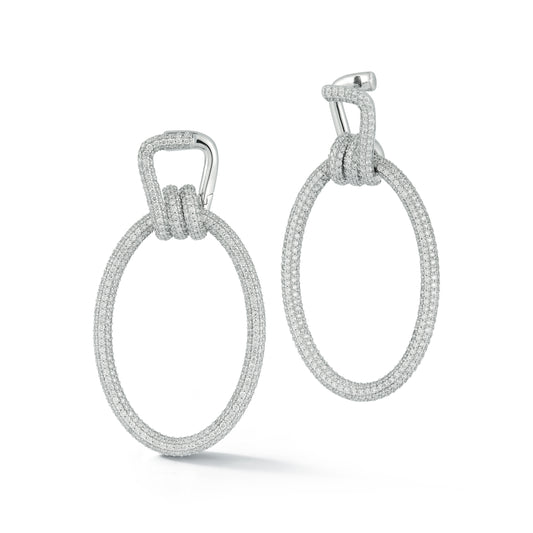 Huxley 18K White Gold All Diamond Elongated Coil Link Earrings