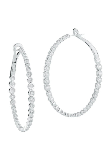 Classic 18k White Gold Bezel Set Diamond Oval Hoop Earrings