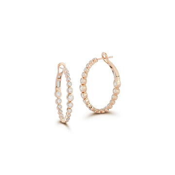 Classic 18K Yellow Gold Bezel Set Diamond Oval Small Hoop Earrings