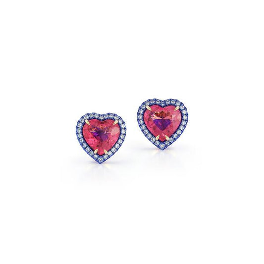 Rubellite Heart and Blue Rhodium Studs