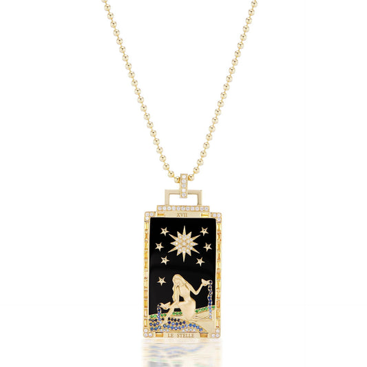 Black Onyx Tarot Card Pendant, La Stelle