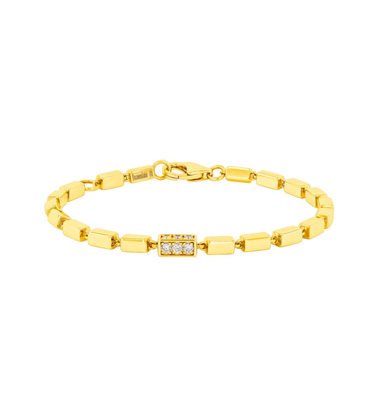 Block Chain Single Baguette Triple Pave Diamond Link Bracelet