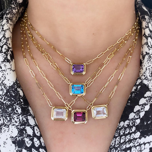'Manhattan' Lavender Amethyst Emerald Cut East West Pendant