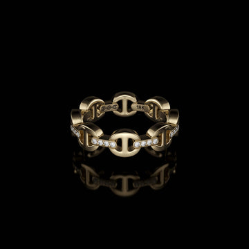 Dame Tri-Link with Diamond Bridges Ring - Yellow Gold