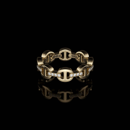 Dame Tri-Link with Diamond Bridges Ring - Yellow Gold