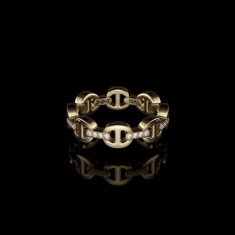Dame Tri-Link with Diamond Bridges Ring - Yellow Gold