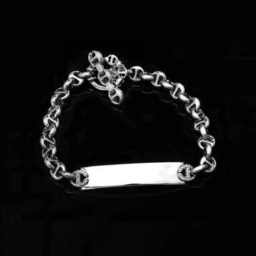 5mm Open Link Monogram Plate Bracelet with Diamonds in White Gold