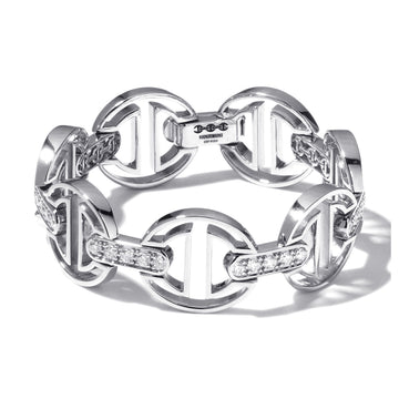 Medium Link MMV Bracelet with Diamond Bridges - White Gold