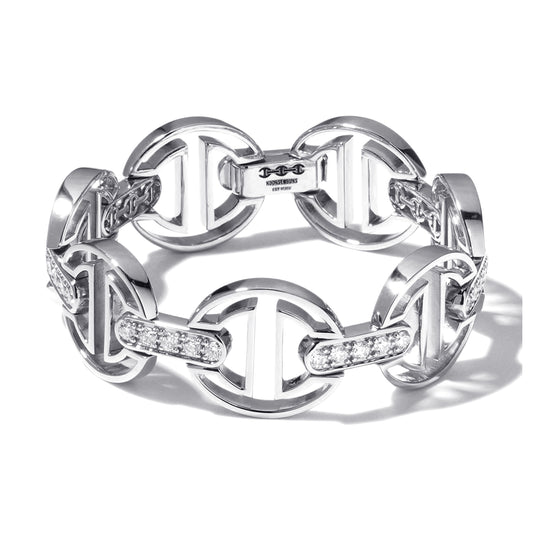 Medium Link MMV Bracelet with Diamond Bridges - White Gold