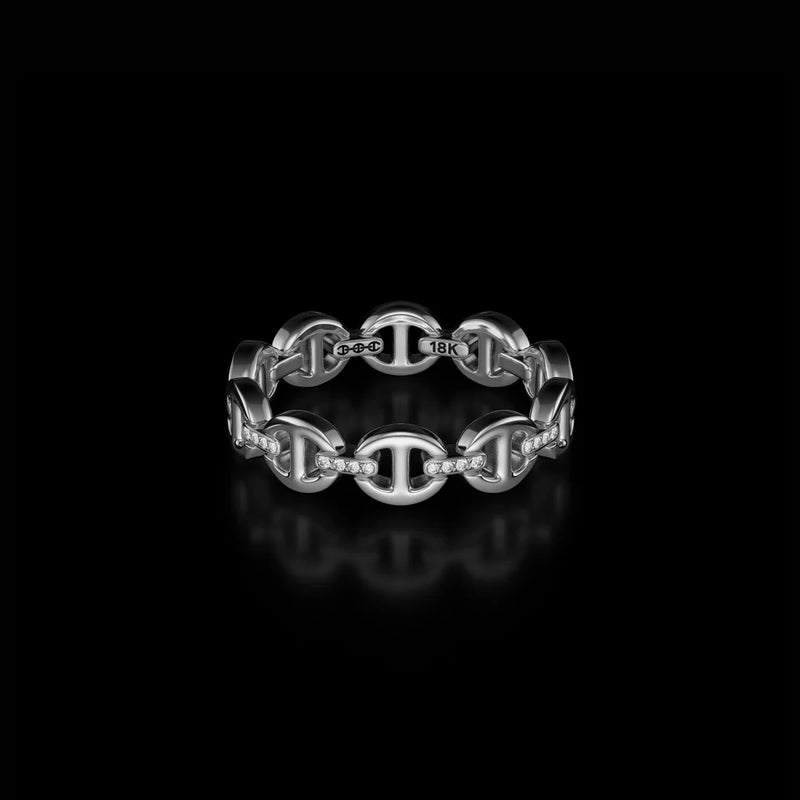 Micro Dame III Ring with Diamond Bridges, White Gold