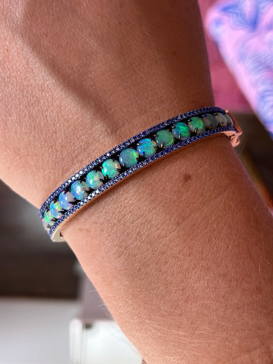 Opal and Blue Rhodium Origami Bangle