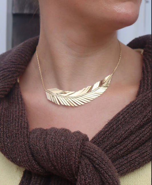 Large Gold Feather Necklace