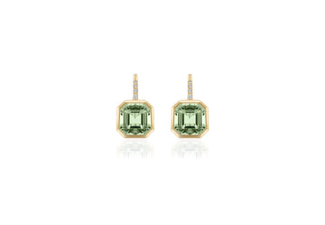 'Gossip' Asscher Cut Prasiolite Earrings on Wire With Diamond