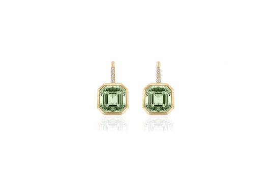 'Gossip' Asscher Cut Prasiolite Earrings on Wire With Diamond