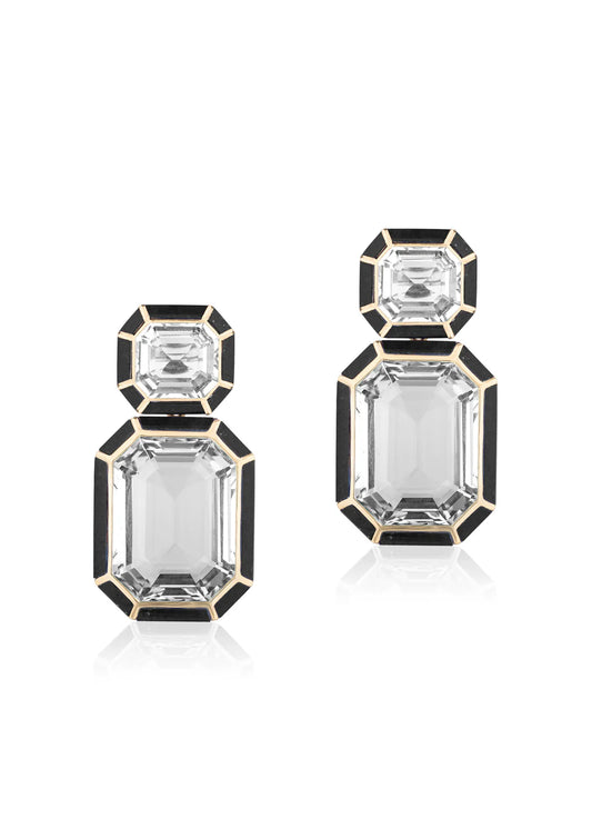 'Melange' Rock Crystal and Onyx Vega Earrings