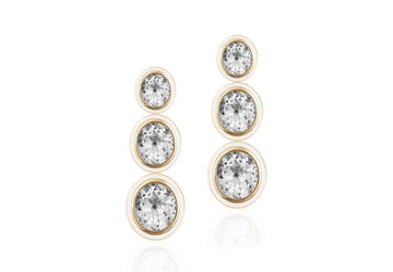 'Melange' 3 Tier Oval Shape Rock Crystal With White Agate Earring