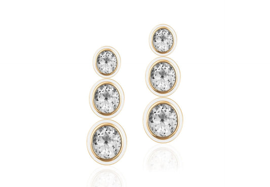 'Melange' 3 Tier Oval Shape Rock Crystal With White Agate Earring