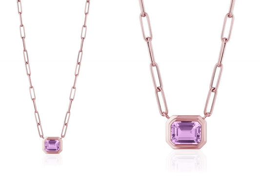 'Manhattan' Lavender Amethyst Emerald Cut East West Pendant