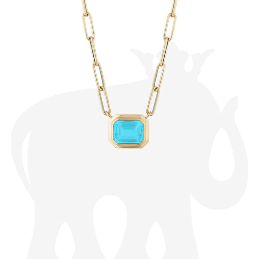 'Manhattan' Turquoise Emerald Cut Bezel Set Pendant