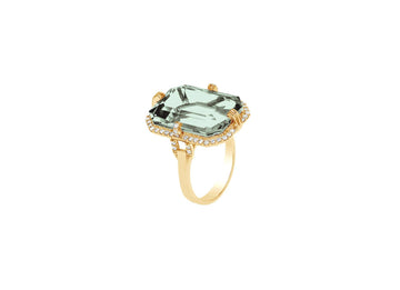 'Gossip' Prasiolite Emerald Cut Ring with Diamonds