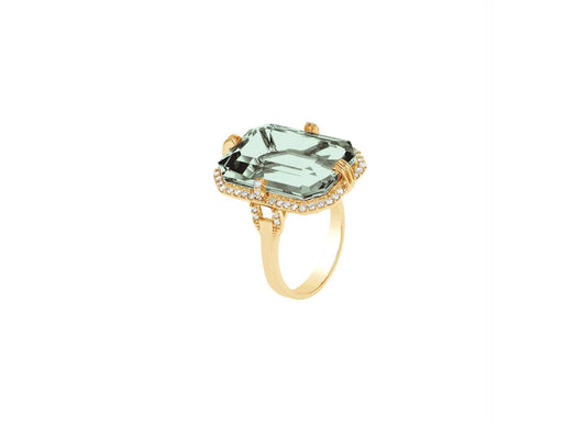 'Gossip' Prasiolite Emerald Cut Ring with Diamonds