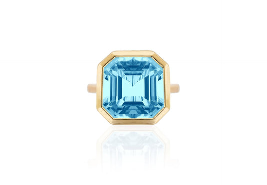 'Gossip' Octagon Shape Blue Topaz Ring With Diamonds