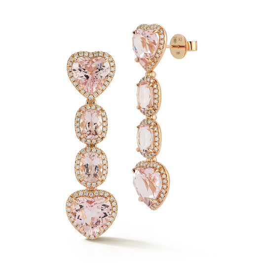4 Drop Morganite Heart Earrings with Diamonds