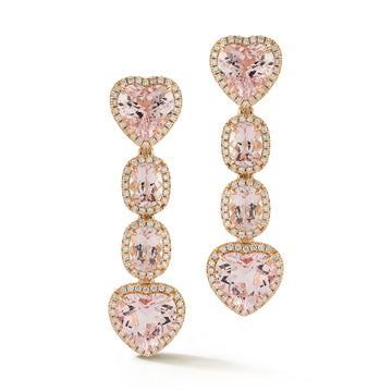 4 Drop Morganite Heart Earrings with Diamonds