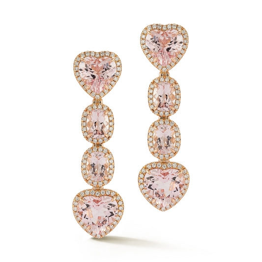 4 Drop Morganite Heart Earrings with Diamonds