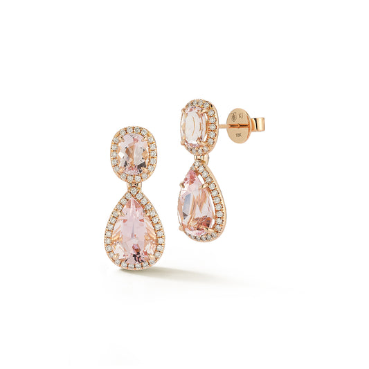 2 Drop Morganite Earrings with Diamonds