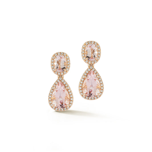 2 Drop Morganite Earrings with Diamonds