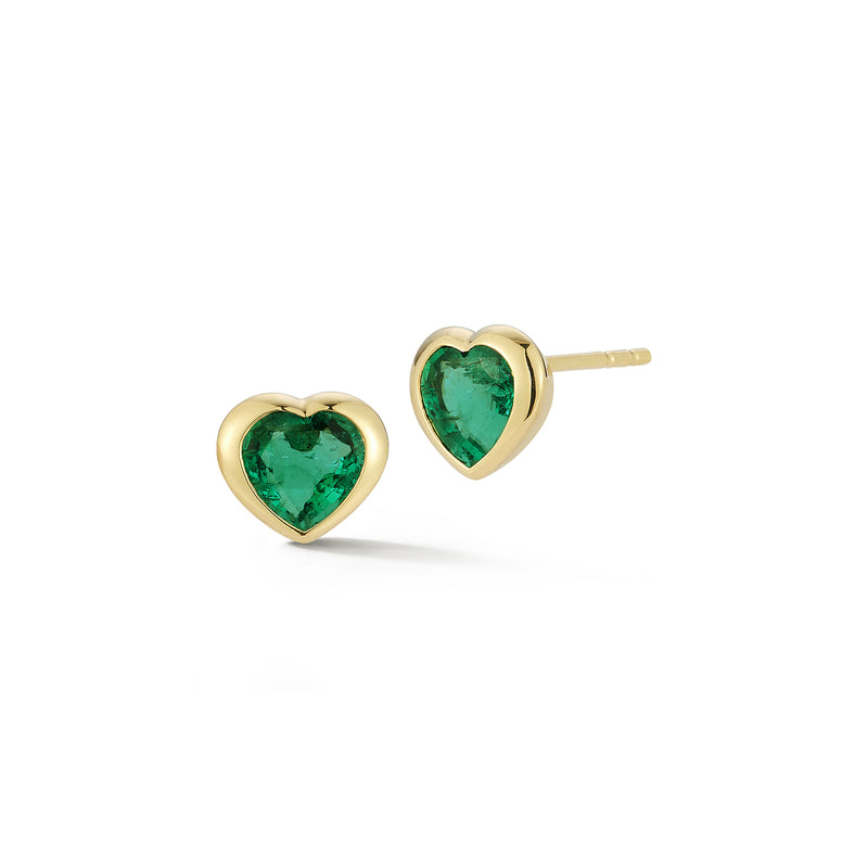 Emerald Heart Studs, Plain Gold