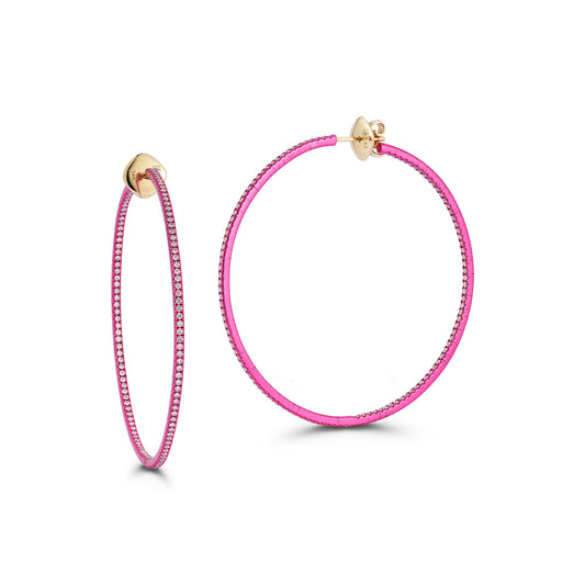 The Mega Diamond Hoops in Pink