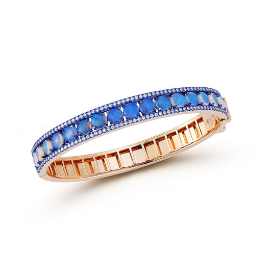 Opal and Blue Rhodium Origami Bangle