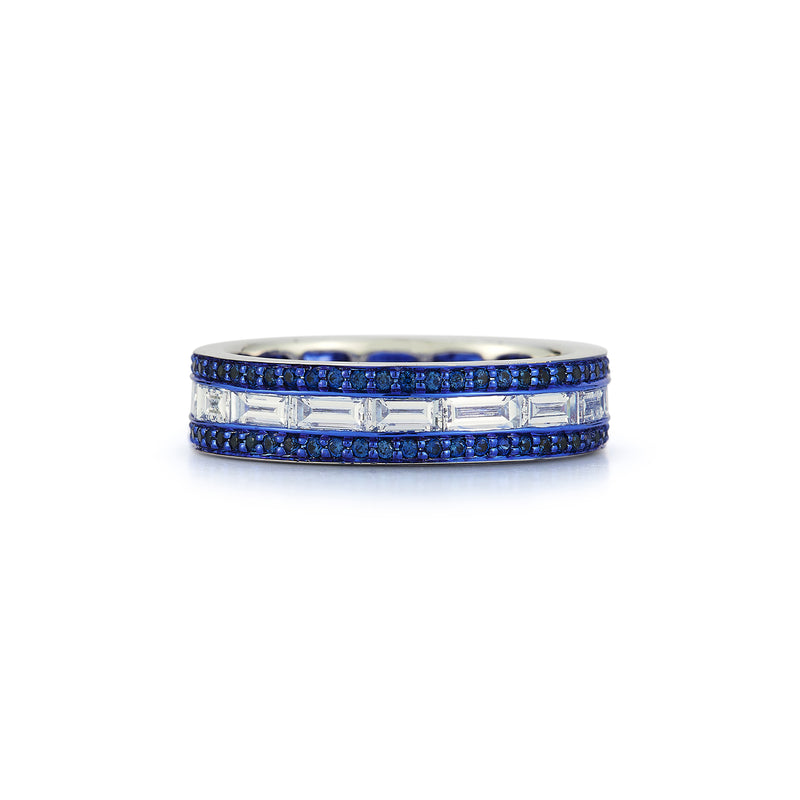 Diamond, Sapphire and Blue Rhodium Origami Band Ring