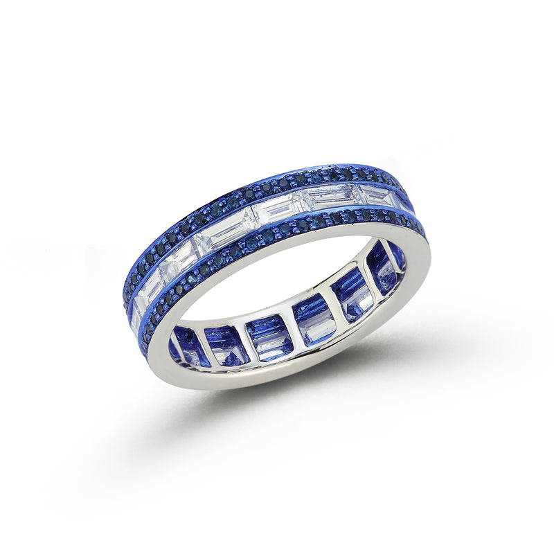 Diamond, Sapphire and Blue Rhodium Origami Band Ring