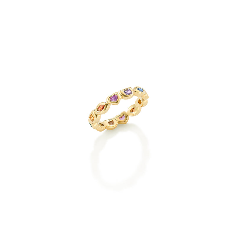 Mini Eye Love U Ring with Rainbow Gemstones