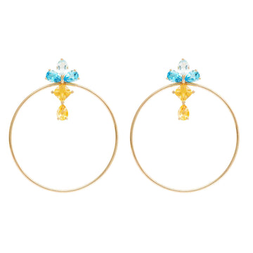 Blue Topaz and Citrine Medium Hoop Earrings