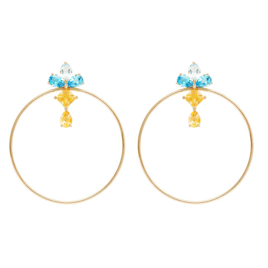 Blue Topaz and Citrine Medium Hoop Earrings