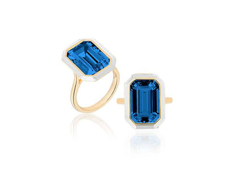 'Queen' London Blue Topaz Ring with White Enamel