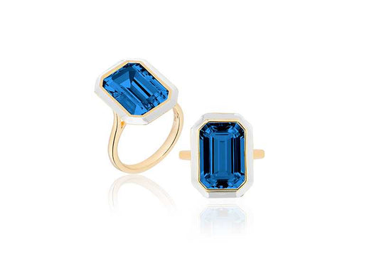 'Queen' London Blue Topaz Ring with White Enamel