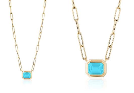 'Manhattan' Blue Topaz Emerald Cut Pendant Necklace