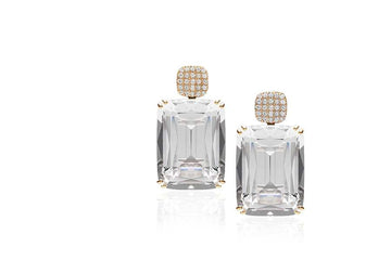'Gossip' Rock Crystal Cushion Cut Earrings with Diamonds