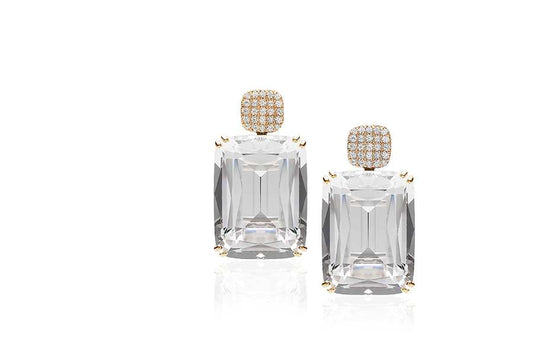 'Gossip' Rock Crystal Cushion Cut Earrings with Diamonds