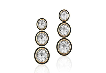 'Melange' 3 Tier Oval Shape Rock Crystal and Onyx Earring