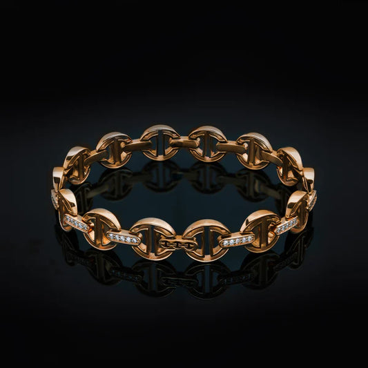 Small Link MMV Bracelet with Diamond Bridges