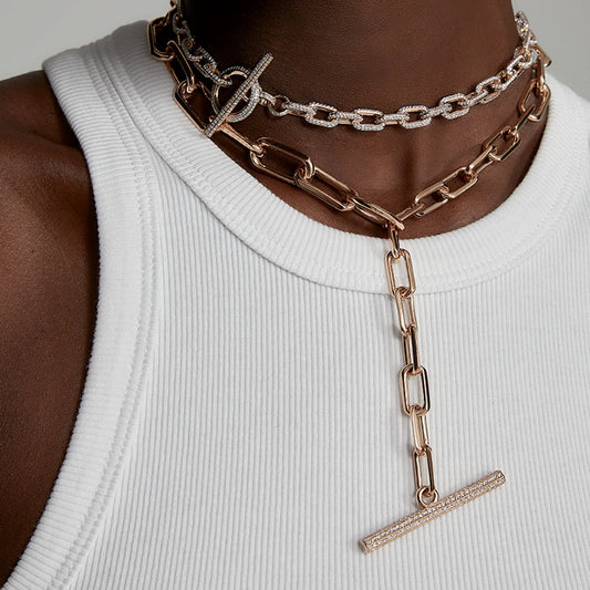 Saxon 18k Rose Gold Graduating Jumbo Link Diamond Toggle Necklace
