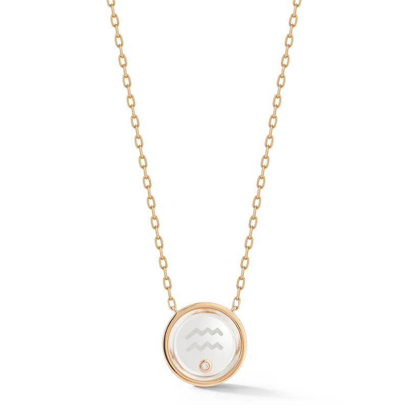Bell 18K Rose Gold, Diamond and Rock Crystal Small Zodiac Pendant
